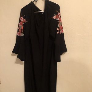 Casual black dress with flowers applications